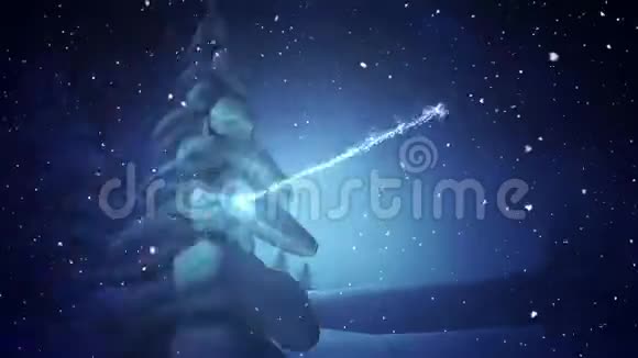 带有圣诞树灯光的降雪冬景视频组合视频的预览图