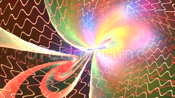 摘要动画一个粉红色的网格在空间中螺旋飞行变成彩虹植物视频的预览图