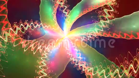 摘要动画一个粉红色的网格在空间中螺旋飞行变成彩虹植物视频的预览图