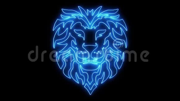 蓝色霓虹灯狮头动画标志可循环图形元素V1视频的预览图