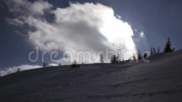 冬季景观寒冷的一天雪在阳光下闪闪发光视频的预览图