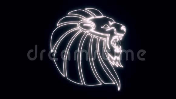 白色霓虹灯狮子头动画标志循环图形元素v4视频的预览图