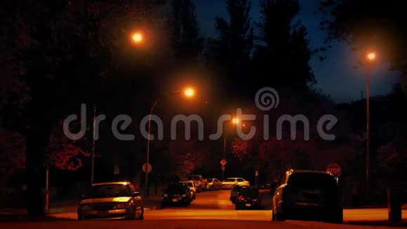 汽车在夜间穿过郊区视频的预览图