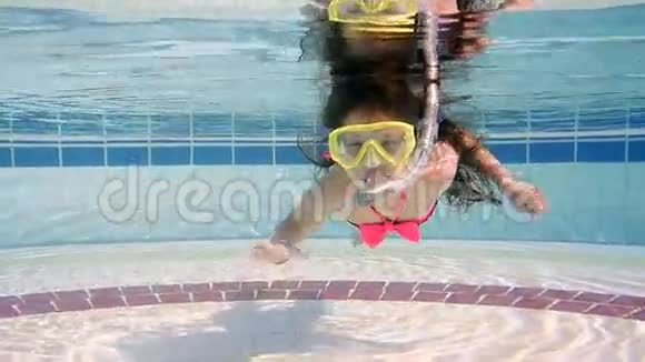 小女孩在游泳池里的水下游泳视频的预览图