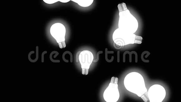 黑色背景下的三维飞行灯动画抽象CGI运动图形和飞行灯泡上升灯或灯泡视频的预览图