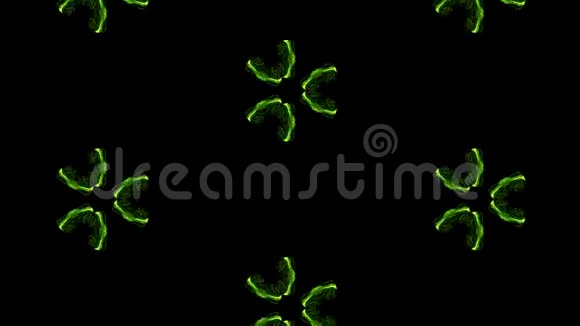 以Luma哑光为通道的辉光绿色粒子在黑色背景上的油墨万花筒效应像你这样的人视频的预览图