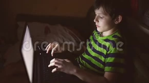 带手提电脑的室内少年上网玩电脑游戏视频的预览图