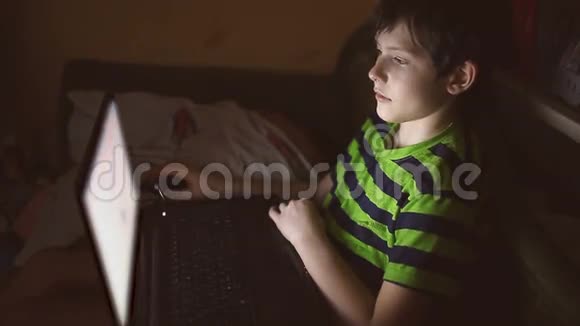 带笔记本电脑的少年玩网络游戏视频的预览图