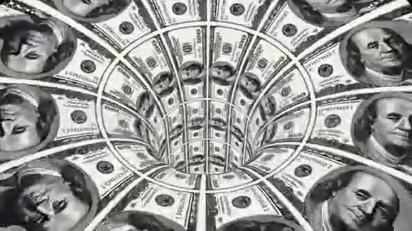 美元虫洞漏斗隧道飞行无缝隙循环动画新的优质金融业务视频的预览图