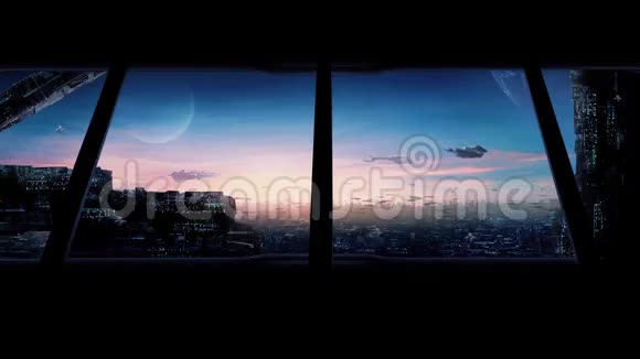 未来的城市与飞车和飞船视频的预览图