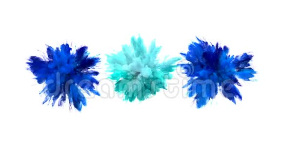 蓝色青色爆发多种颜色的烟雾爆炸流体粒子视频的预览图