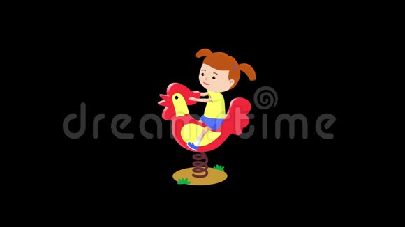 女孩正在摇动一只红色的公鸡秋千卡通视频的预览图