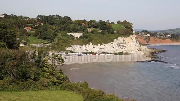 英国德文郡啤酒海岸和海滩侏罗纪海岸上的英国海滨村庄视频的预览图