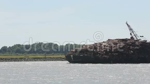 弗雷泽河装载的原木驳船视频的预览图