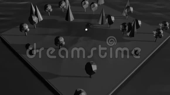 一个公园的黑色三维模型在灰色背景下有一个野餐的地方抽象平面设计卷视频的预览图