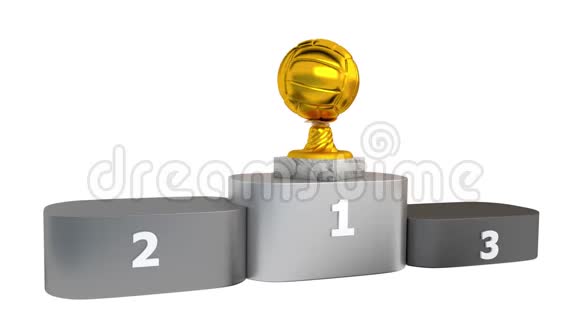 排球金银铜奖杯和大理石底座出现在领奖台上视频的预览图
