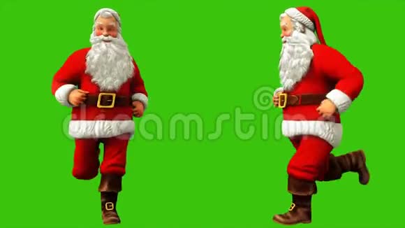 圣诞老人在4k圣诞期间在绿色屏幕上跑来跑去无缝循环动画视频的预览图
