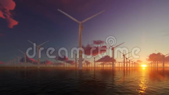 海上风车对抗美丽的日落4K视频的预览图