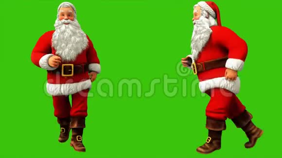 圣诞老人在4k圣诞期间在绿色屏幕上跑来跑去无缝循环动画视频的预览图