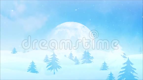 冬季奇迹圣诞快乐4K循环的特点是一个相机通过雪松覆盖的景观走向满月与圣视频的预览图