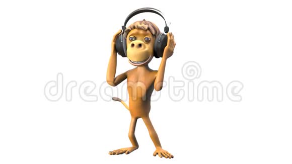 3D动画猴子用阿尔法频道在耳机里跳舞视频的预览图