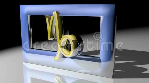 黄道十二宫摩师标志旋转在一个方形蓝色框架3D渲染视频视频的预览图