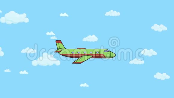 用白云飞过蓝天的动画飞机平面动画视频的预览图