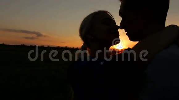 日落时分一对接吻情侣的剪影视频的预览图