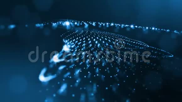 具有景深的虚拟空间带粒子的循环全息背景形成线面网格蓝色的18视频的预览图