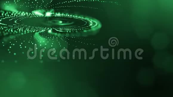 具有景深的虚拟空间带粒子的循环全息背景形成线面网格绿色的绿色15视频的预览图