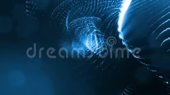 具有景深的虚拟空间带粒子的循环全息背景形成线面网格蓝色的23视频的预览图