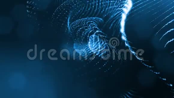 具有景深的虚拟空间带粒子的循环全息背景形成线面网格蓝色的24视频的预览图