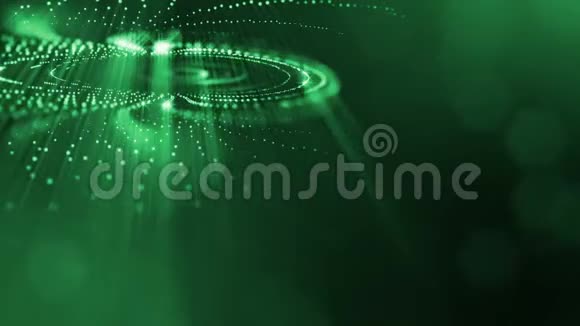 具有景深的虚拟空间带粒子的循环全息背景形成线面网格绿色的绿色14视频的预览图