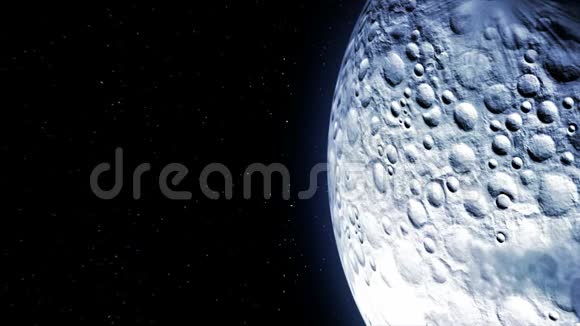 飞船飞过月亮和闪亮的引擎灯三维动画月亮的纹理是在图形中产生的视频的预览图
