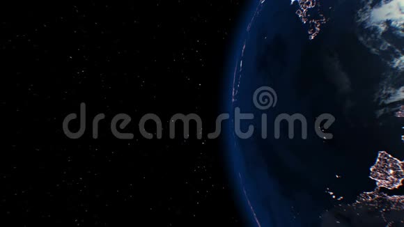 宇宙飞船飞过地球闪耀引擎之光三维动画地球纹理是在图形编辑器中创建的视频的预览图