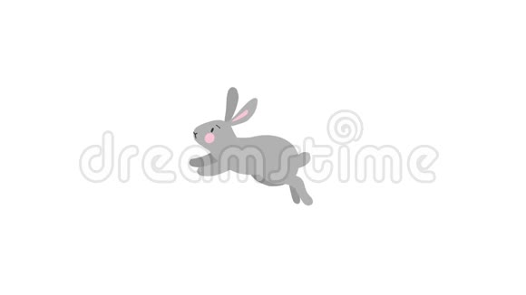 2D动画运行可爱的灰兔兔子孤立在白色背景春天复活节的概念可循环高清视频的预览图