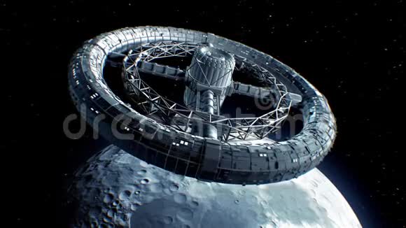 月球背景上巨大的科幻环视频的预览图