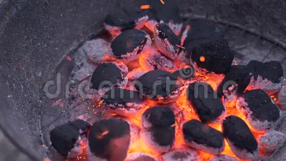 燃烧煤炭煤和火慢运动视频的预览图