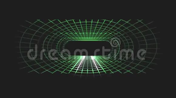 通过霓虹灯绿灯电网网络复古虚拟现实隧道运动图形动画新背景视频的预览图