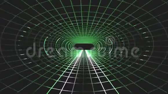 无尽霓虹灯绿灯能源电网网络复古VR隧道飞行运动图形动画背景无缝视频的预览图