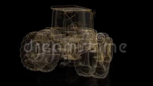 拖拉机三维模型拖拉机线架三角形的形成旋转360度4k动画视频的预览图