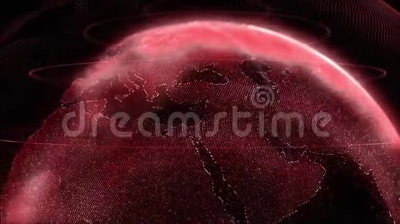 数字红新尼地球有光泽的行星与发光粒子的旋转数字爆炸空间3D动画视频的预览图