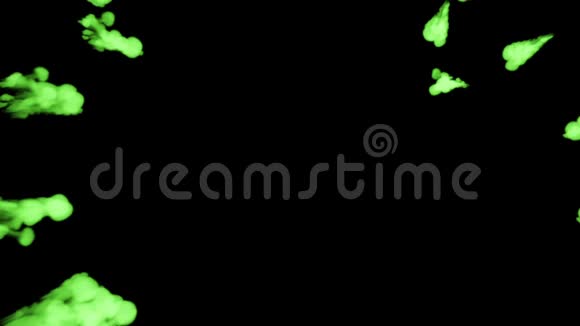 荧光绿色墨水在黑色背景下溶解在水中用Luma哑光3D渲染V10很多流视频的预览图