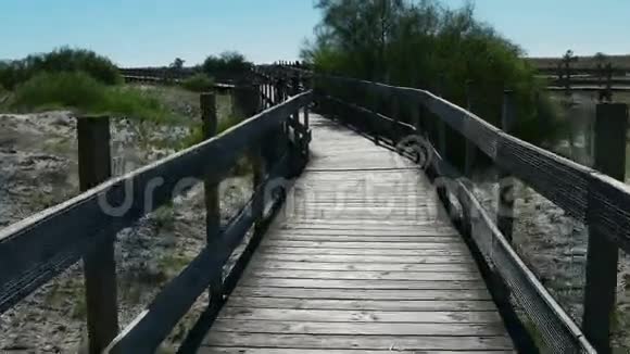 在沙丘的木制步行道上行走视频的预览图