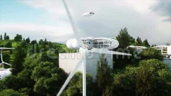 未来派城市村庄未来的概念空中观景现实的4k动画视频的预览图