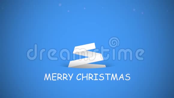 动画特写圣诞快乐文字蓝色背景的白色圣诞树视频的预览图