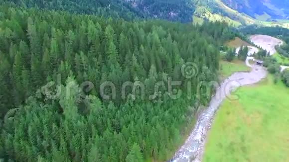 山谷绿色草地森林和小村庄视频的预览图