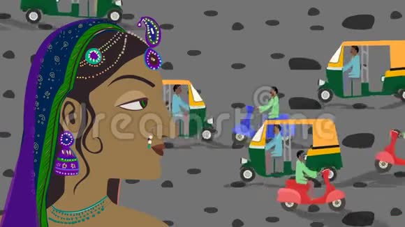 印度街头忙碌的印度传统印度教女视频的预览图