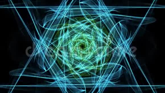 现场绿色分形曼陀罗视频隧道上背景精神和冥想的动画对称模式视频的预览图