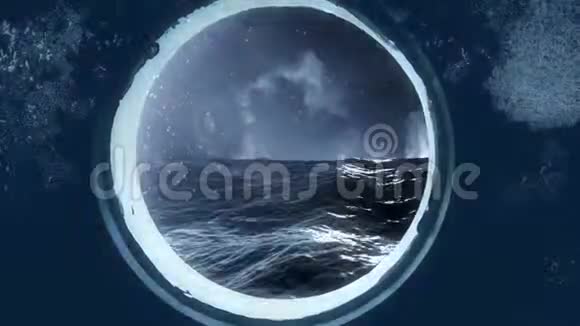在暴风雨的海洋里看着风暴穿过海底舷窗视频的预览图